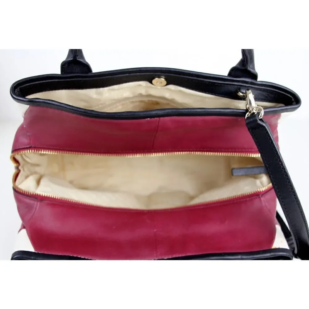 Kate Spade BURGUNDY WHITE GENUINE LEATHER X-BODY SATCHEL SHOULDER BAG HANDBAG